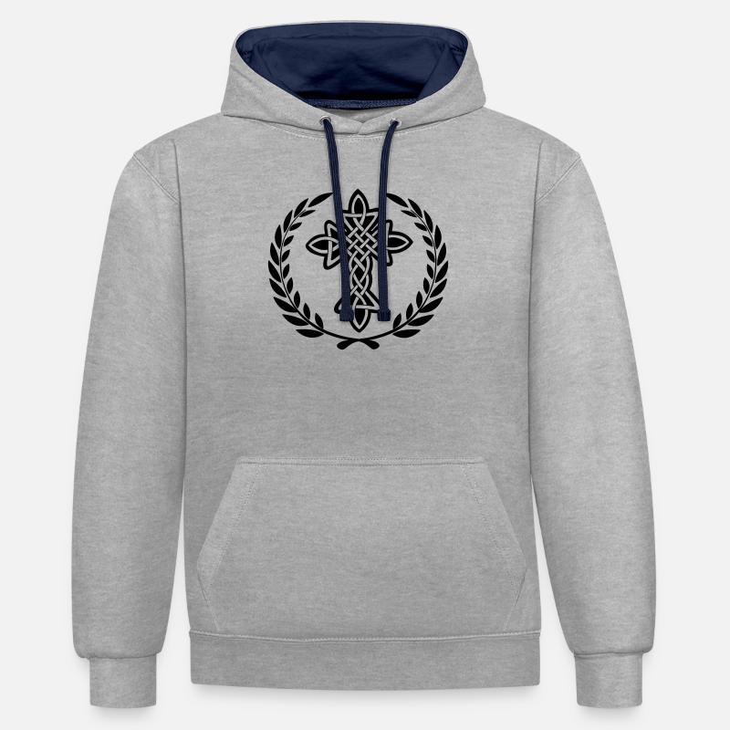 Logo de la croix celtique - Sweat à capuche contrasté - gris chiné/bleu marine