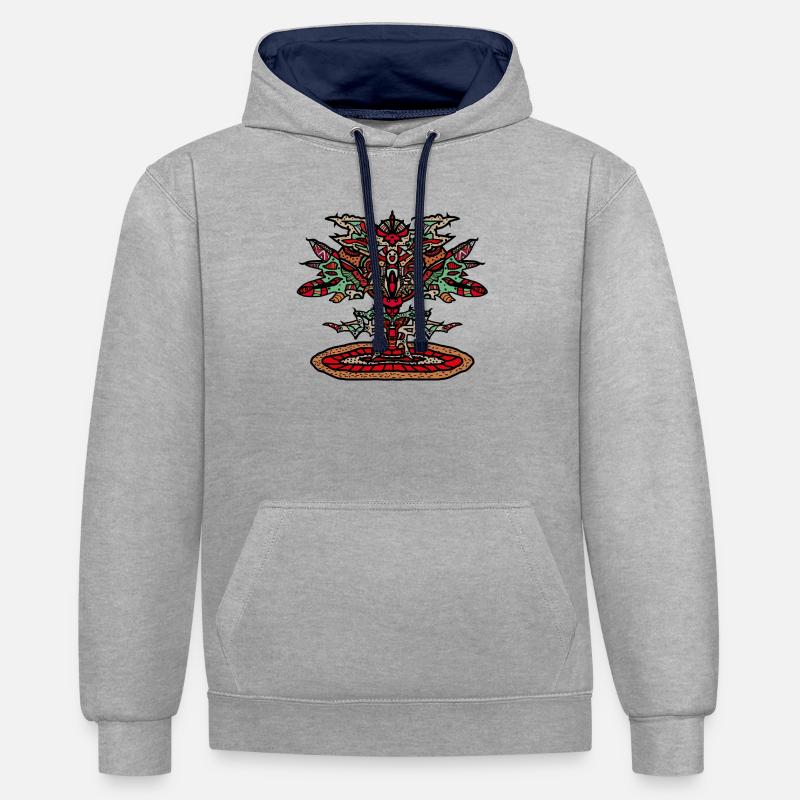 Tatouage d’arbre dragon robot - Sweat à capuche contrasté - gris chiné/bleu marine