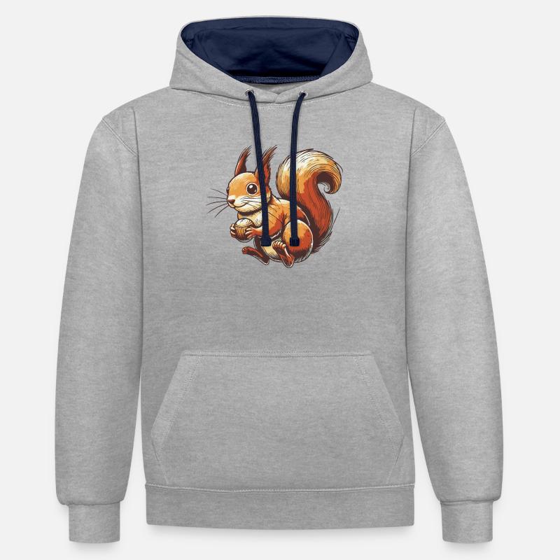 Écureuil - Sweat à capuche contrasté - gris chiné/bleu marine