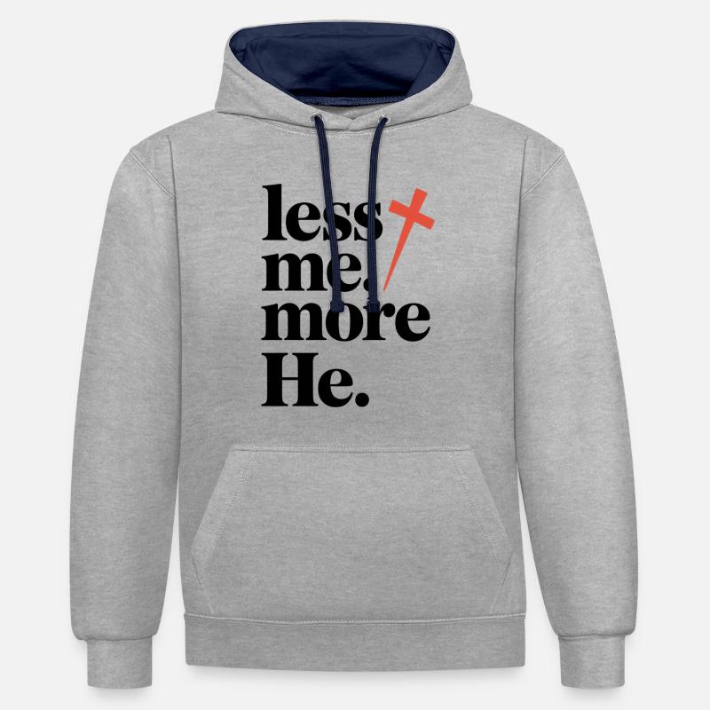Moins moi plus Il Foi chrétienne - Sweat à capuche contrasté - gris chiné/bleu marine