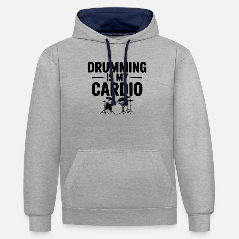 La batterie, c’est mon cardio - Sweat à capuche contrasté - gris chiné/bleu marine
