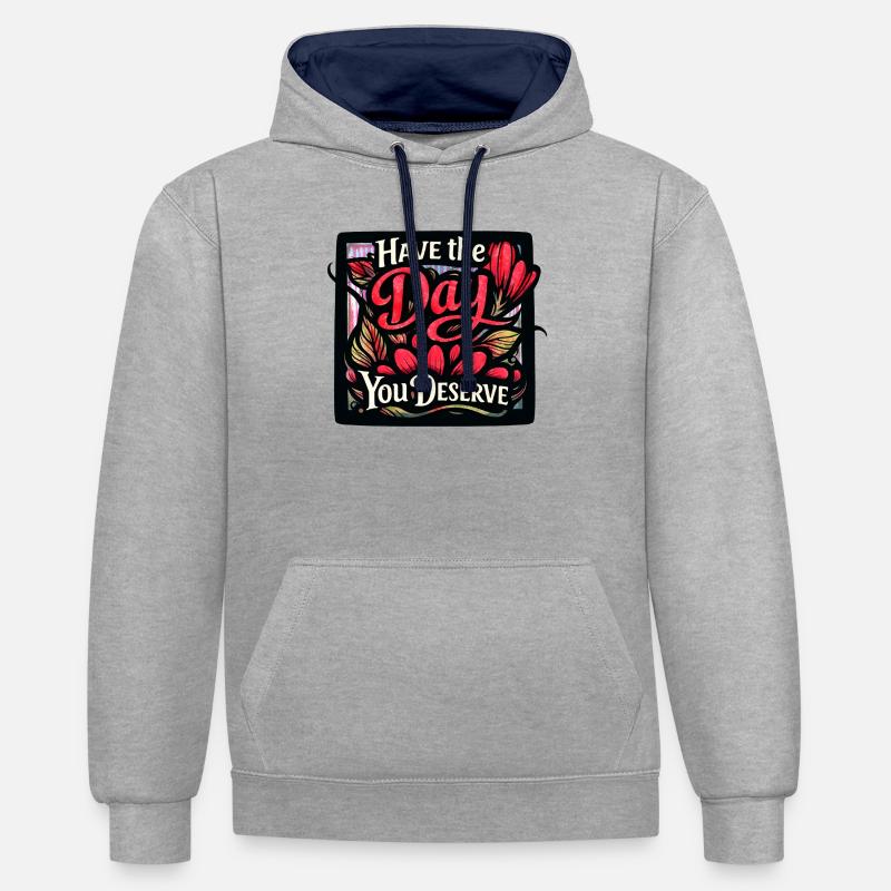 Passe la journée que tu mérites - Sweat à capuche contrasté - gris chiné/bleu marine
