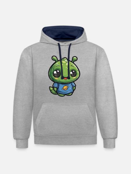 Kleiner Planetenfreund Alien Shirt - Kontrast-Hoodie - Grau meliert/Navy