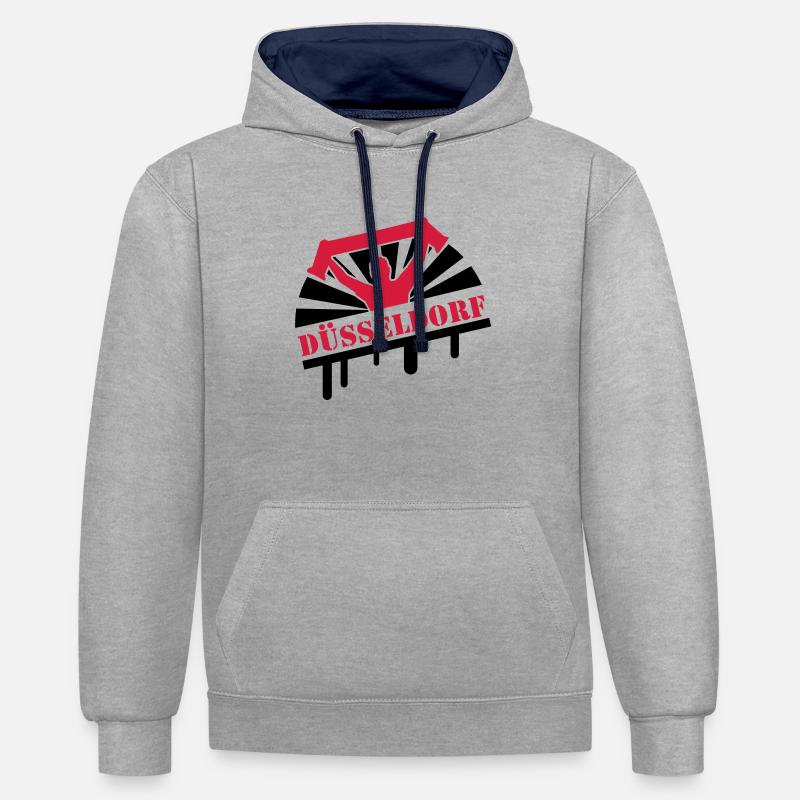 duesseldorf_f2 - Sweat à capuche contrasté - gris chiné/bleu marine