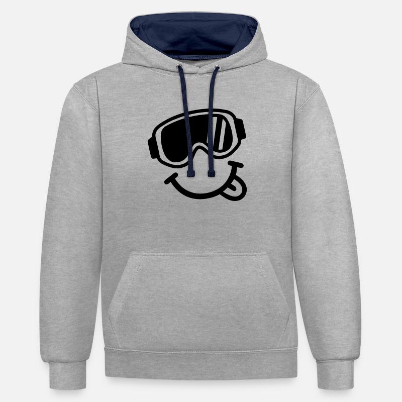Ski Smiley - Sweat à capuche contrasté - gris chiné/bleu marine