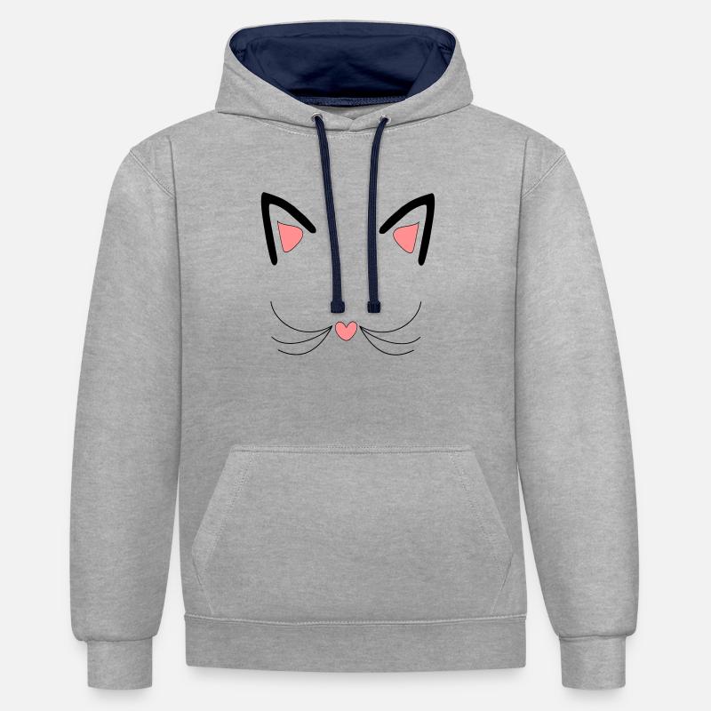 Chat, oreilles de chat - Sweat à capuche contrasté - gris chiné/bleu marine