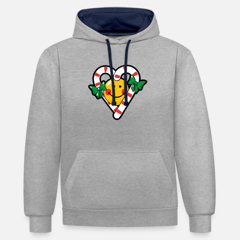 Smiley Christmas Candy Love - Sweat à capuche contrasté - gris chiné/bleu marine