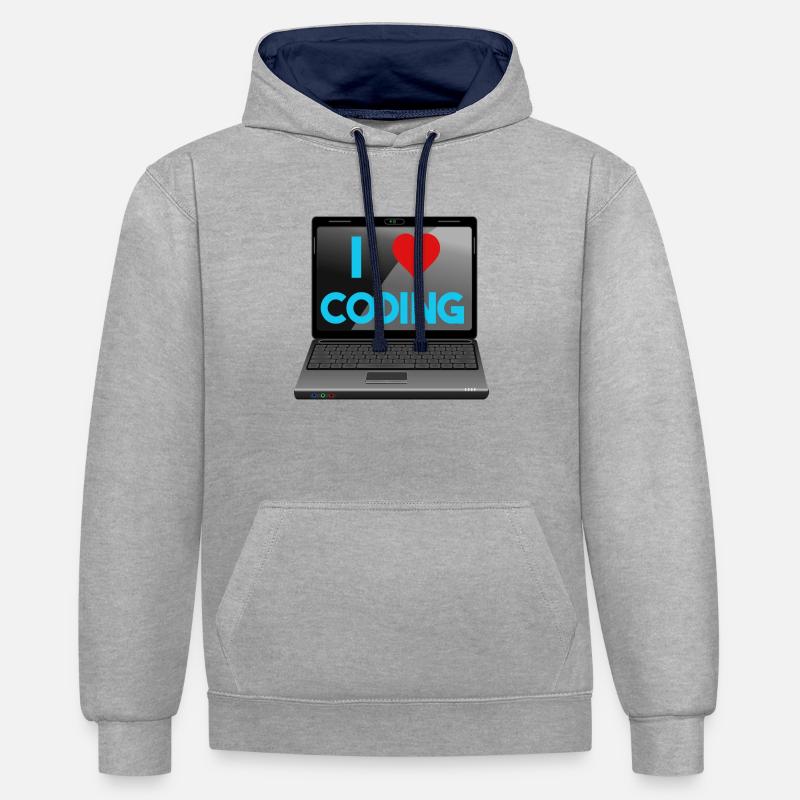 Programmation, programmeurs, informaticiens - Sweat à capuche contrasté - gris chiné/bleu marine