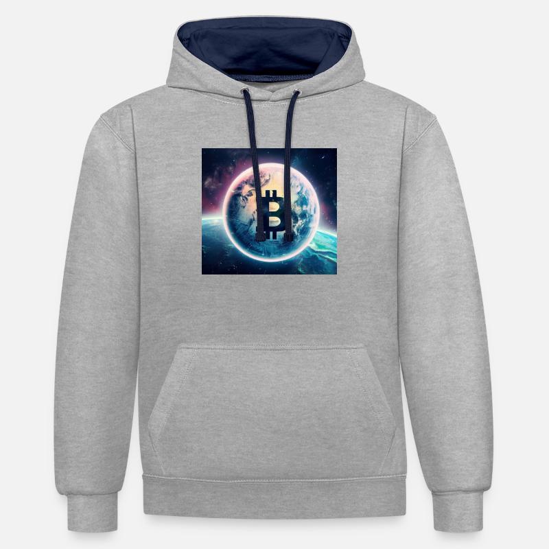 Bitcoin découvre l’espace - Sweat à capuche contrasté - gris chiné/bleu marine