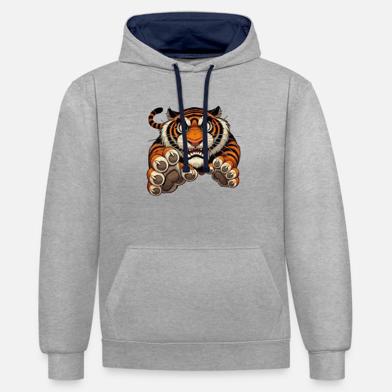 Attaques de tigres - Sweat à capuche contrasté - gris chiné/bleu marine