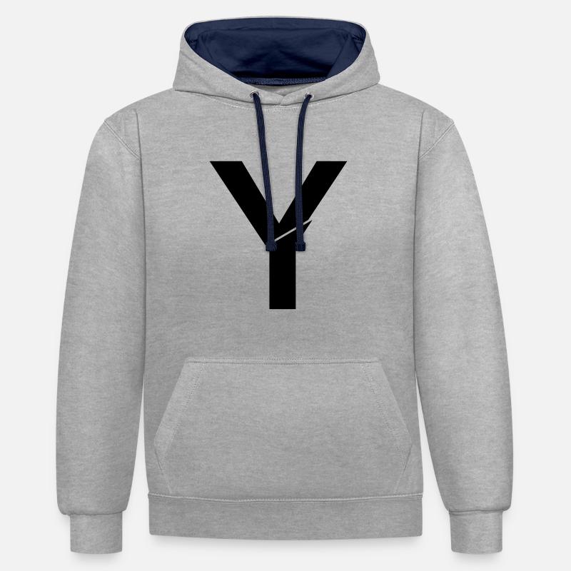 Y cassé - Sweat à capuche contrasté - gris chiné/bleu marine