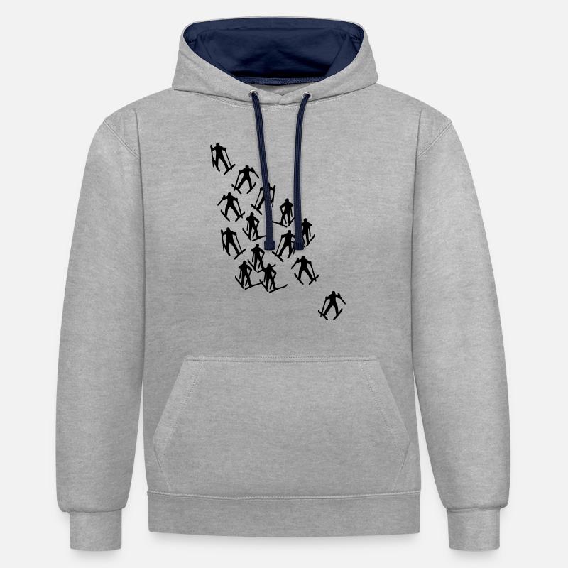 ski runner - Sweat à capuche contrasté - gris chiné/bleu marine