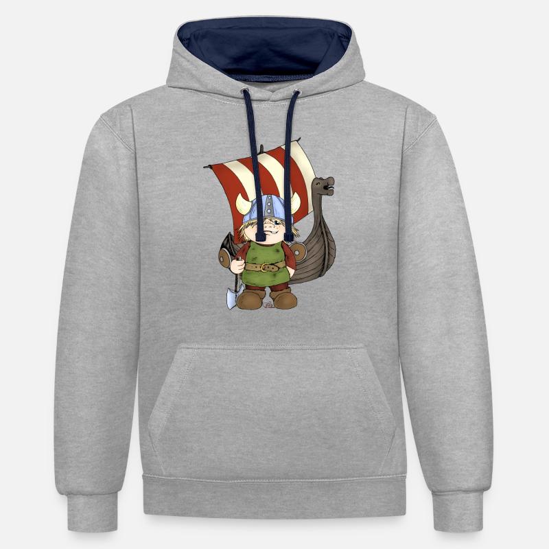 Wikinger Erik mit Schiff - Kontrast-Hoodie - Grau meliert/Navy