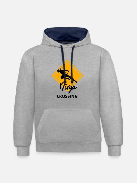 Ninja Kreuzung - Kontrast-Hoodie - Grau meliert/Navy