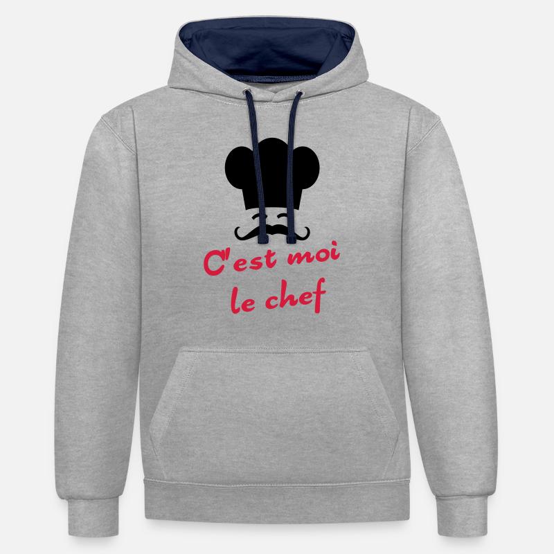 C'est moi le chef - Sweat à capuche contrasté - gris chiné/bleu marine