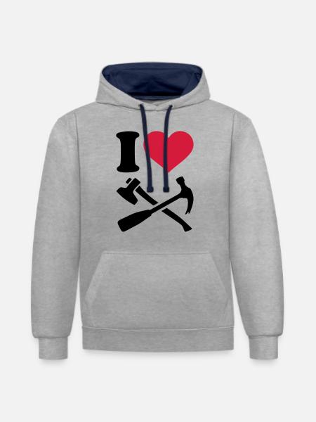 Werkzeug - Kontrast-Hoodie - Grau meliert/Navy
