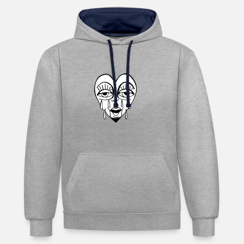C’est le coeur qui pleure - Sweat à capuche contrasté - gris chiné/bleu marine