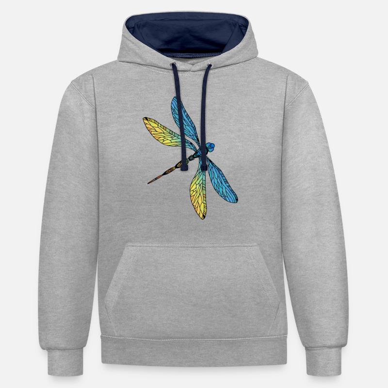 Libellule - Sweat à capuche contrasté - gris chiné/bleu marine