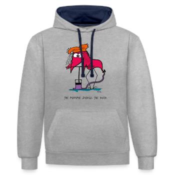 Je pompe donc je suis... - Sweat à capuche contrasté - gris chiné/bleu marine - Devant - Liana (172cm) & Jaron (178cm)