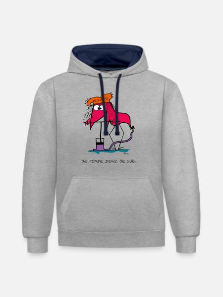 Je pompe donc je suis... - Sweat à capuche contrasté - gris chiné/bleu marine