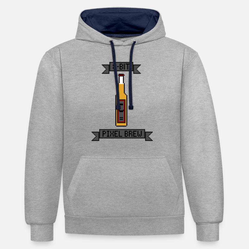 Bière Pixel rétro 8 bits - Sweat à capuche contrasté - gris chiné/bleu marine