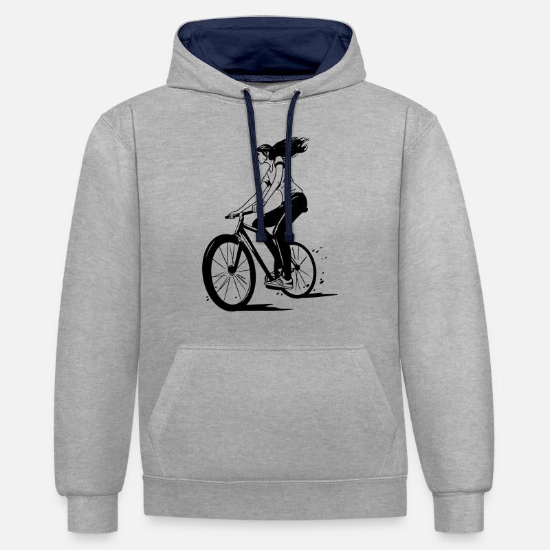 Vélo Mme Singlespeed - Sweat à capuche contrasté - gris chiné/bleu marine