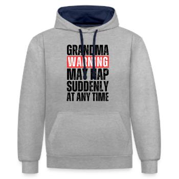 Oma-Warnung - Kontrast-Hoodie - Grau meliert/Navy - Vorne - Liana (172cm) & Jaron (178cm)