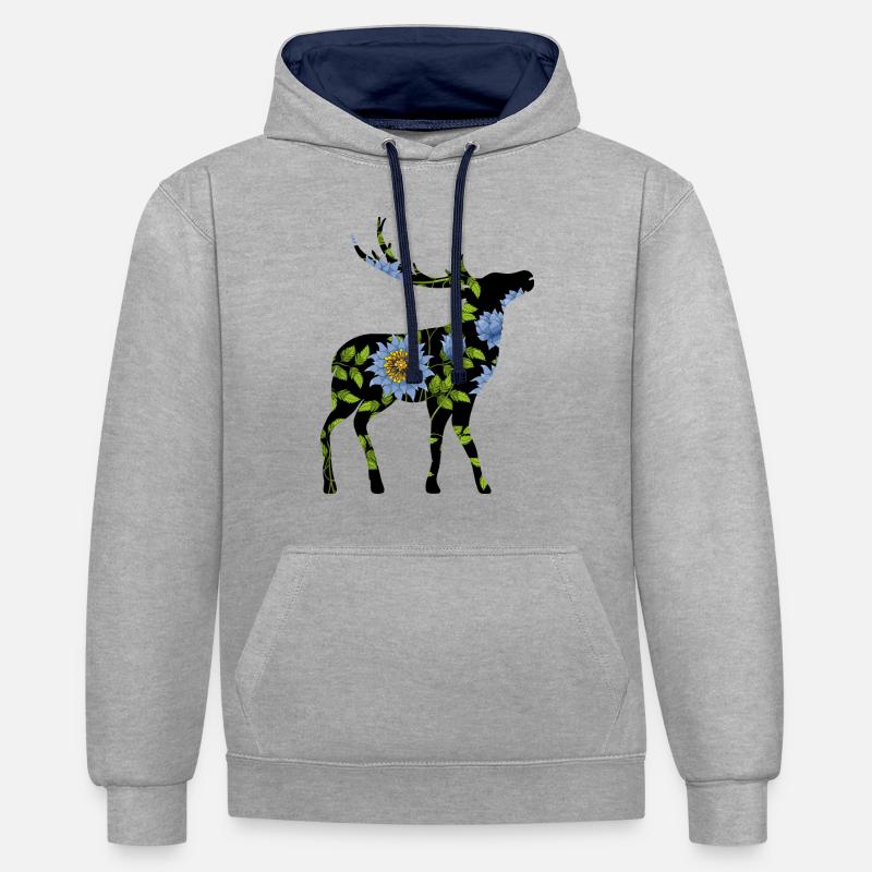 Cerf - Sweat à capuche contrasté - gris chiné/bleu marine