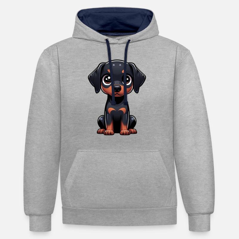 Illustration numérique de doberman mignon - Sweat à capuche contrasté - gris chiné/bleu marine