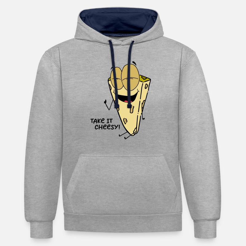 Drôle de dicton : Prenez-le ringard - Sweat à capuche contrasté - gris chiné/bleu marine