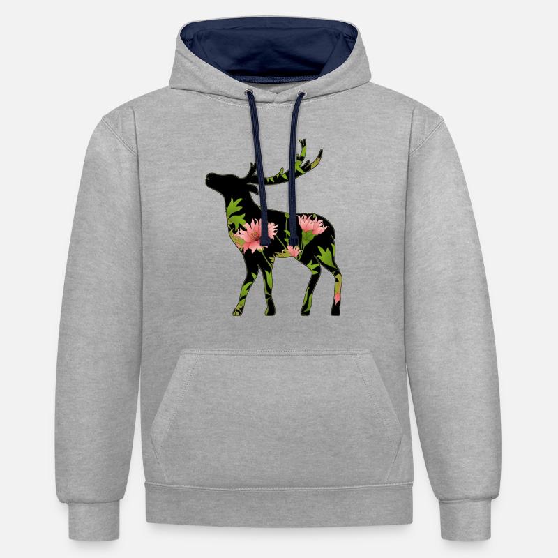 Cerf - Sweat à capuche contrasté - gris chiné/bleu marine