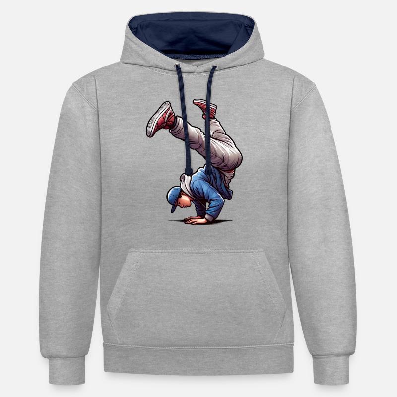 Style De Danse Breakdance - Sweat à capuche contrasté - gris chiné/bleu marine