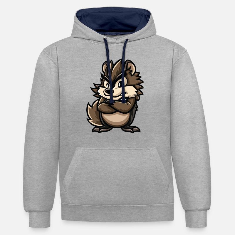 hérisson - Sweat à capuche contrasté - gris chiné/bleu marine