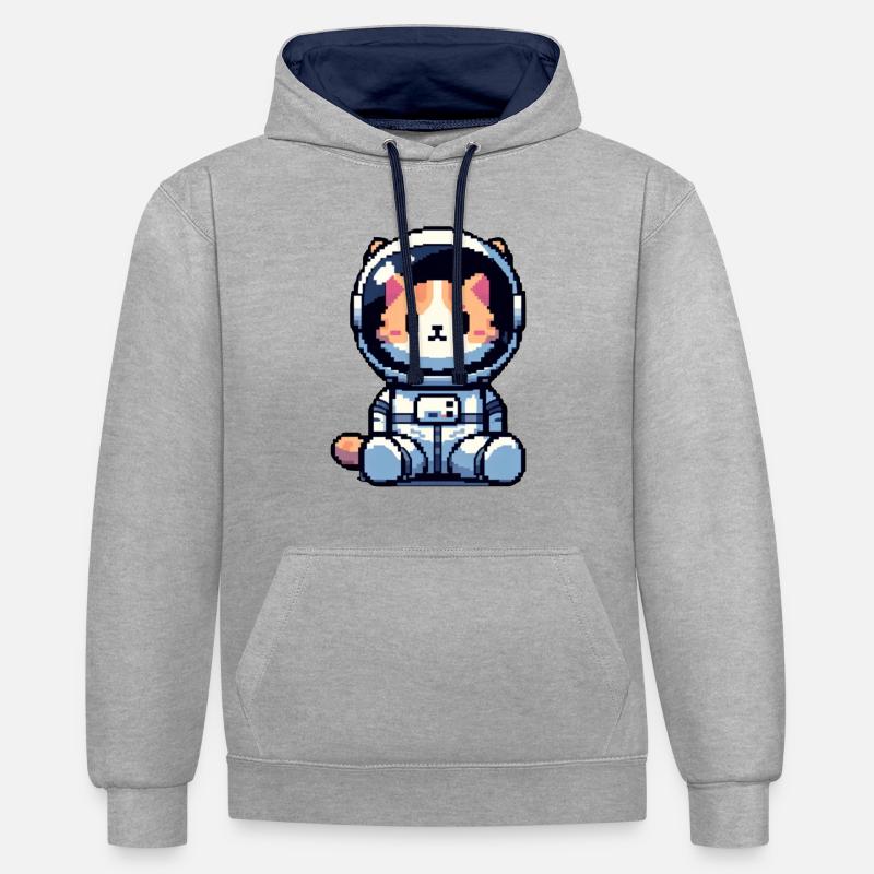 Explorateur de chat cosmique - Sweat à capuche contrasté - gris chiné/bleu marine