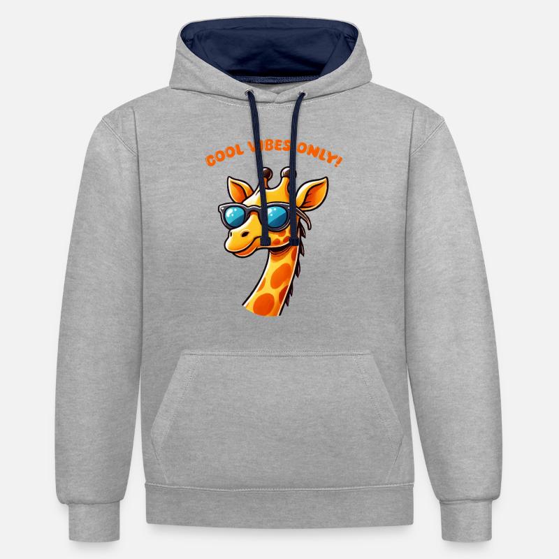 giraffe comic cool - Kontrast-Hoodie - Grau meliert/Navy