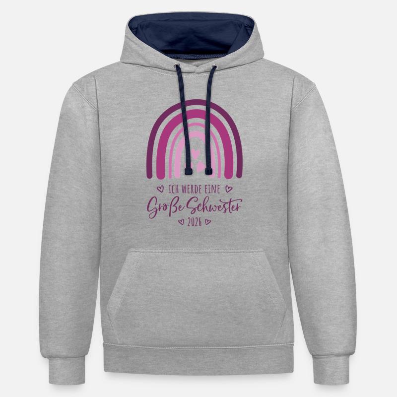 Große Schwester 2026 Regenbogen - Kontrast-Hoodie - Grau meliert/Navy