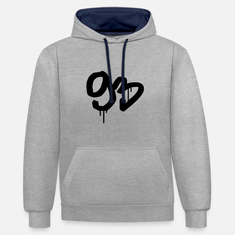 93 - Graffiti - Sweat à capuche contrasté - gris chiné/bleu marine