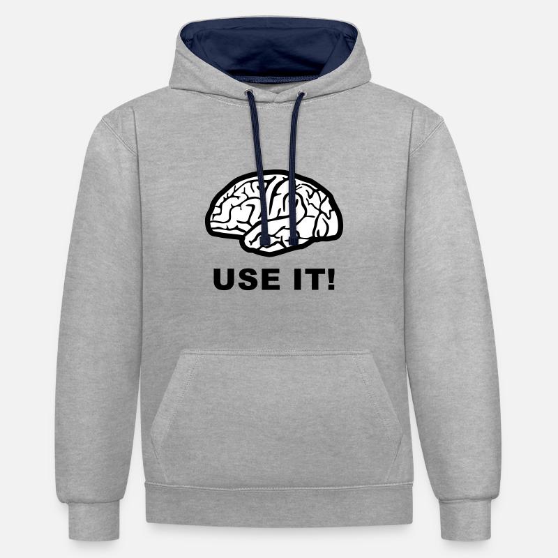 Brain - use it! - Sweat à capuche contrasté - gris chiné/bleu marine