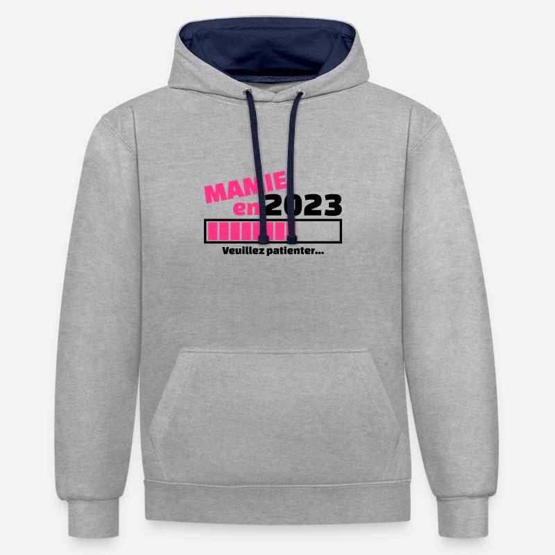 mamie en 2023 veuillez patienter - Sweat à capuche contrasté - gris chiné/bleu marine