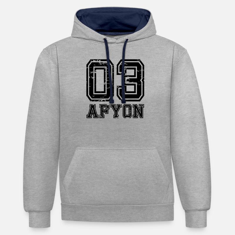 Afyon 03 look usé - Sweat à capuche contrasté - gris chiné/bleu marine