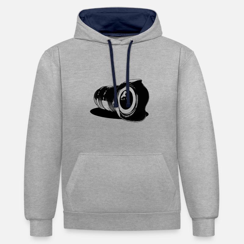 Caméra objectif - Sweat à capuche contrasté - gris chiné/bleu marine