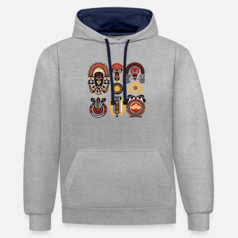 Folklore africain - Sweat à capuche contrasté - gris chiné/bleu marine