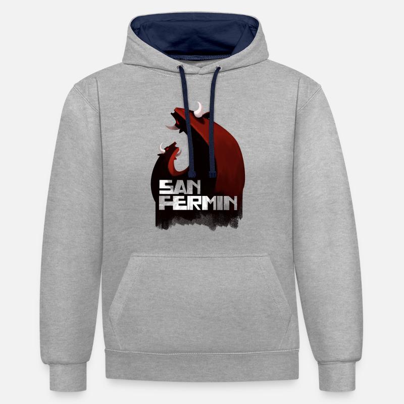 taureaux de San Fermin - Sweat à capuche contrasté - gris chiné/bleu marine