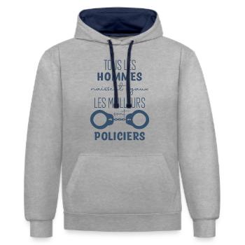 Policier - Sweat à capuche contrasté - gris chiné/bleu marine - Devant - Liana (172cm) & Jaron (178cm)
