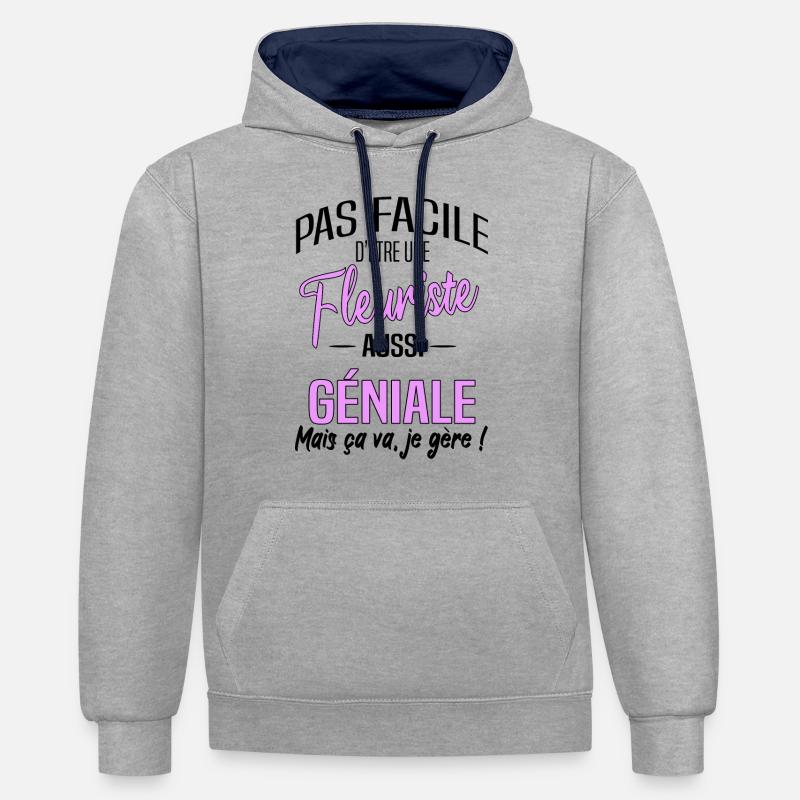 Fleuriste - Sweat à capuche contrasté - gris chiné/bleu marine