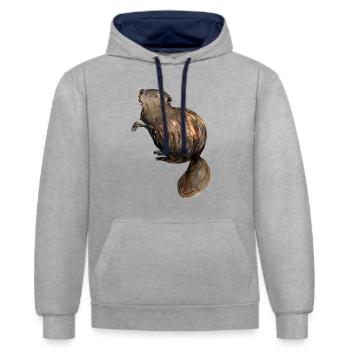 Bieber - Kontrast-Hoodie - Grau meliert/Navy - Vorne - Liana (172cm) & Jaron (178cm)