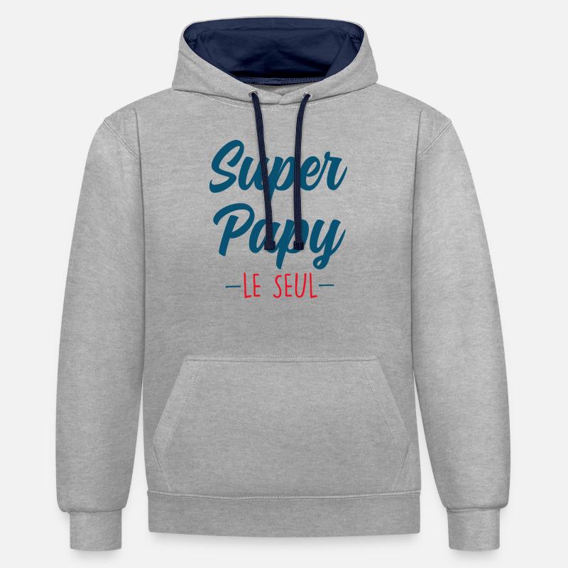 Super Papy Le Seul - Sweat à capuche contrasté - gris chiné/bleu marine