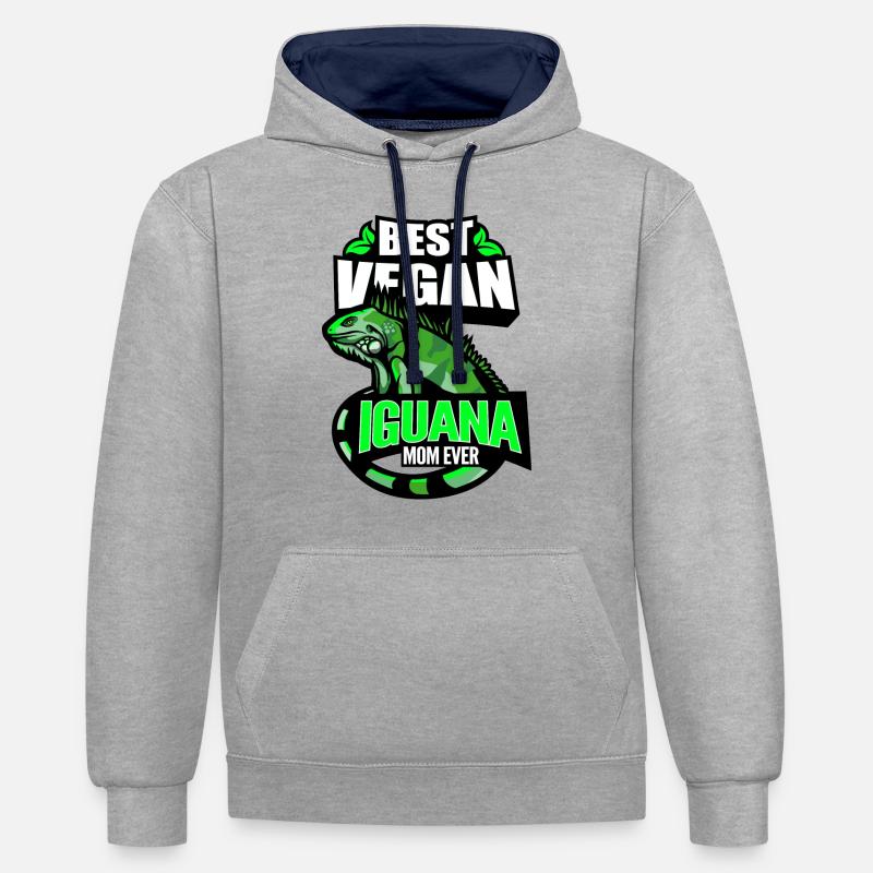 Iguane Végétalien - Sweat à capuche contrasté - gris chiné/bleu marine