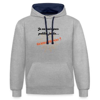 Pour vous qui voulez être remarquées ! - Sweat à capuche contrasté - gris chiné/bleu marine - Devant - Liana (172cm) & Jaron (178cm)