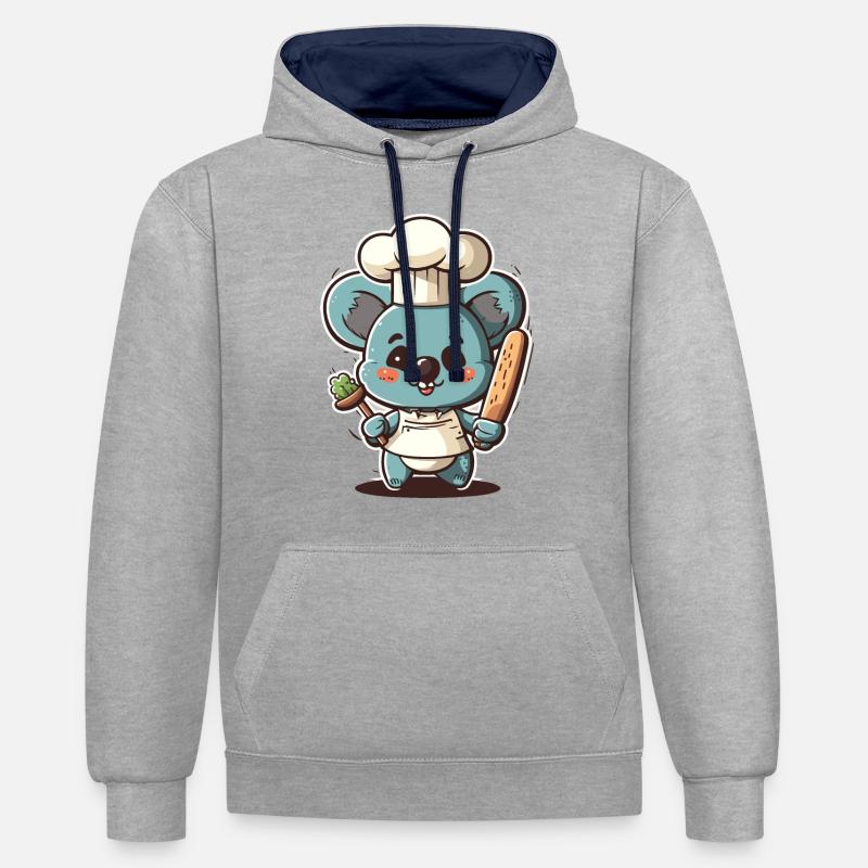 Cuisine Koala - Sweat à capuche contrasté - gris chiné/bleu marine
